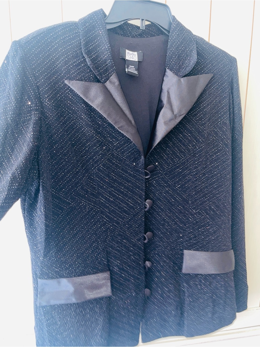 Black Sequin Studio 1940 Sparkle Jacket with Satin Trim Wedding Cocktail 14/16W